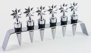 Chrome Starburst Shaped Bottle Stopper Set with Stand